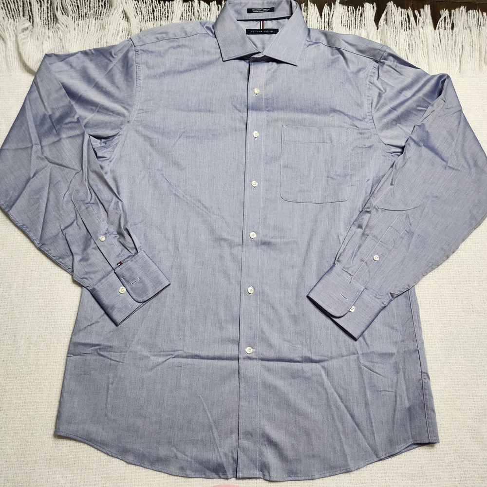 Tommy Hilfiger Mens Stretch Wrinkle Free Regular Fit LS Button Down Blue Shirt M